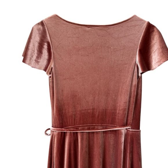 After Six Elegant Velvet Wrap Dress, Flutter Sleeve, Rose Pink, Regencycore, XS - Picture 8 of 13